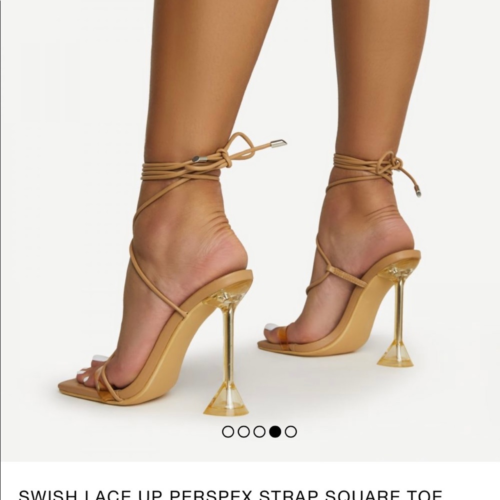 Clear strap lace up heels